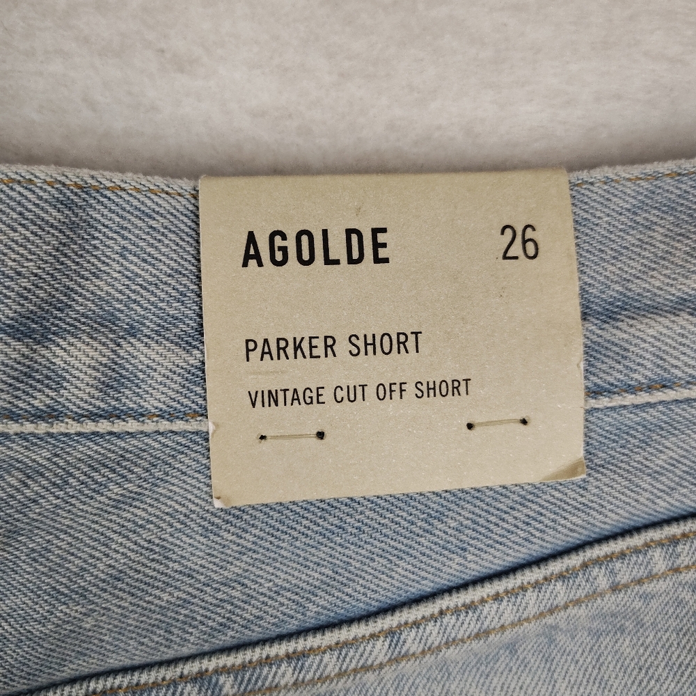 Agolde High Waist Distressed Denim Shorts in Light Blue - Picture 5 of 9